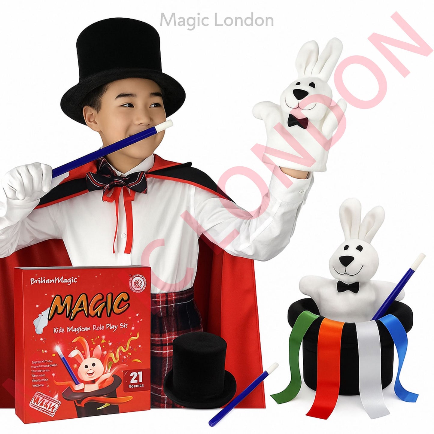 Magician Costume Set including Magic Hat, Cape and props